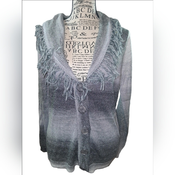 Notations Sweaters - Notations Gray and Black Cardigan Medium